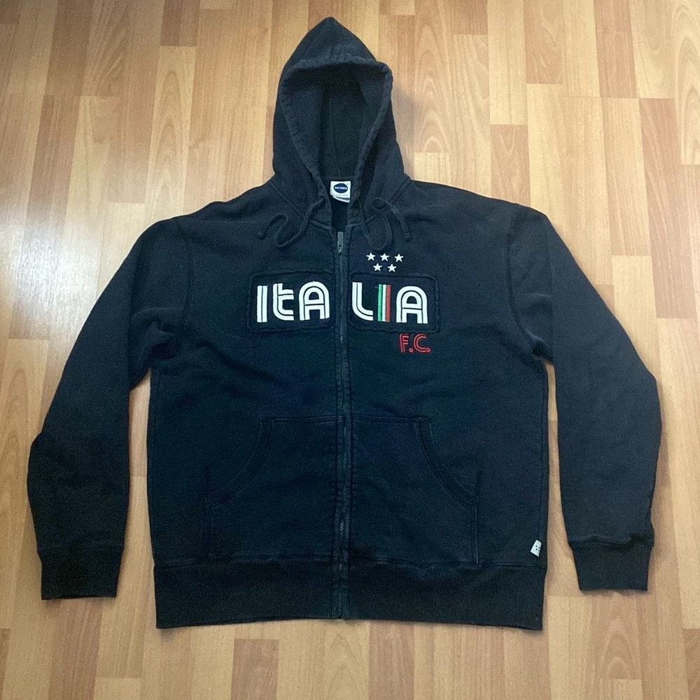 Vintage Blue Marlin Italia Full Zip Black Heavyweight Hoodie Sweater Men Large